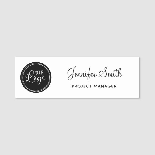 Your Business Logo on Black Circle 名札 (正面)