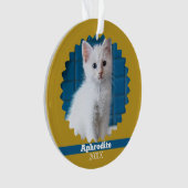 Your Cat Photo on Golden Yellow Ochre Holiday オーナメント (正面)
