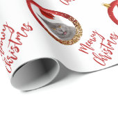 Your Cat Photo Red金ゴールドMeowy Christmas ラッピングペーパー (ロールコーナー)