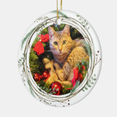 Your Cat Photo Waterカラーリース1stクリスマス セラミックオーナメント (左)