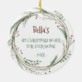 Your Cat Photo Waterカラーリース1stクリスマス セラミックオーナメント (裏面)