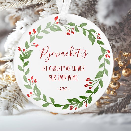 Your Cat Photo Watercolor Wreath 1st Christmas オーナメント