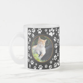 Your Cat Photos Memorial Paw Prints on Black Mug フロストグラスマグカップ