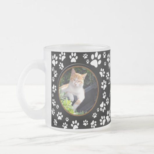 Your Cat Photos Memorial Paw Prints on Black Mug フロストグラスマグカップ (左)