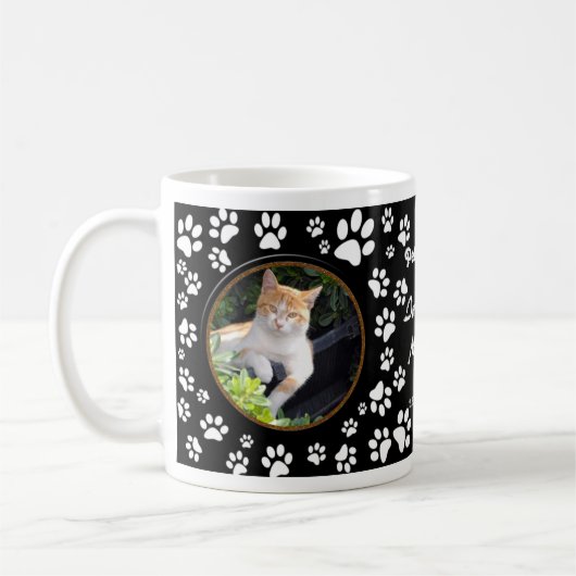 Your Cat Photos Memorial Paw Prints on Black Mug フロストグラスマグカップ (左)