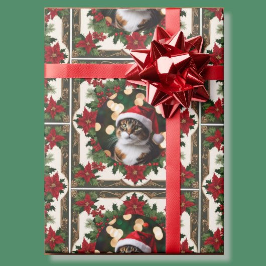 Your Christmas Pet Cat Photo Red Green ラッピングペーパー