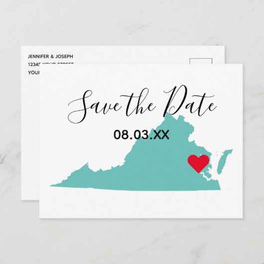 Your Colors Virginia Map Shape日付を保存 案内ポストカード (正面/裏面)