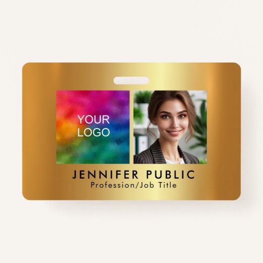 Your Custom Employee Photo Logo Gold Template バッジ (正面)