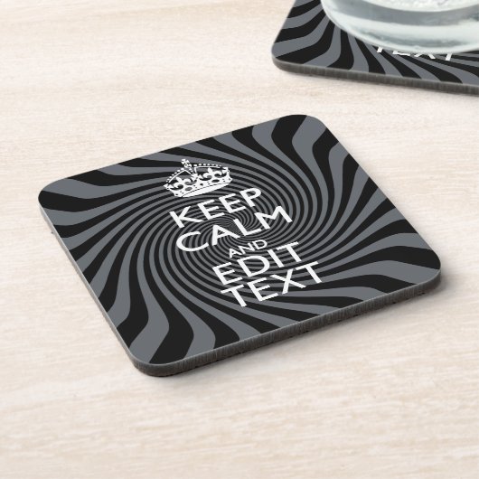 Your Custom Keep Calm Saying on Black Swirl コースター (左側)