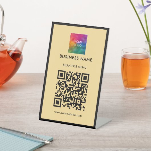 Your Custom Logo Scan QR Code Black Gold Vertical 台座サイン (インサイチュ)