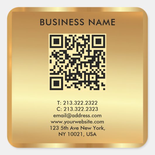 Your Custom Logo Text Gold QR Code Template スクエアシール (正面)