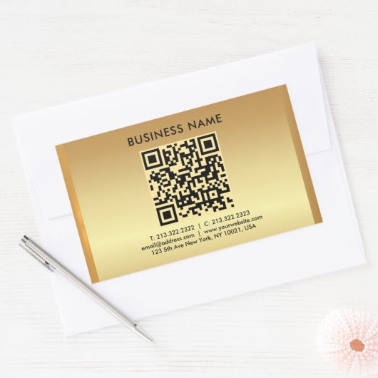 Your Custom Logo Text Gold QR Code Template 長方形シール (封筒)