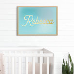 Your custom name | Modern Baby Blue Gradient Gold 箔ポスター<br><div class="desc">Modern Nursery Decor Baby Blue Gradient Gold Foil Prints Poster with custom name of choice.</div>