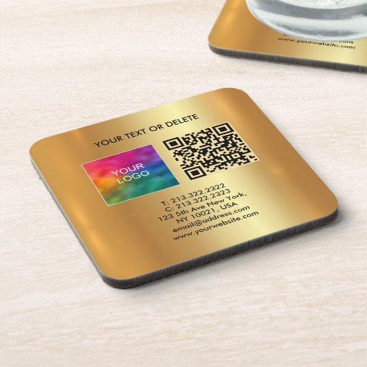 Your Custom Text Logo QR Code Template Black Gold コースター (左側)