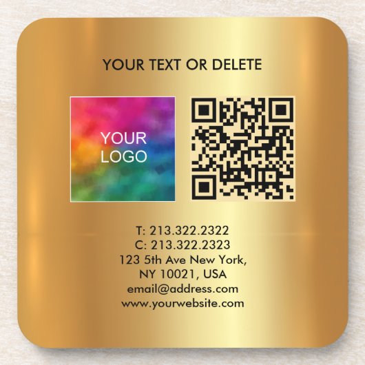 Your Custom Text Logo QR Code Template Black Gold コースター (正面)
