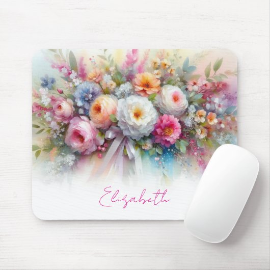 Your Custom Text Name Elegant Aquarell Flowers Art マウスパッド (マウス)