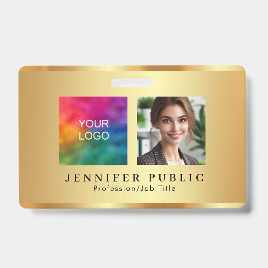Your Custom Text Photo Company Logo Name Gold バッジ (Front)