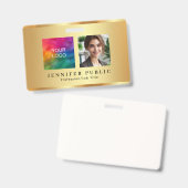 Your Custom Text Photo Company Logo Name Gold バッジ (Front & Back)