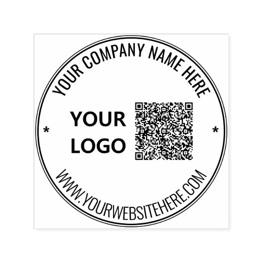 Your Design QR Code and Logo Round Stamp Template セルフインキングスタンプ (デザイン)