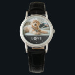 Your Dog or Cat Photo | Paw Printに対する愛情 腕時計<br><div class="desc">このシンプルデザインは愛犬や猫の写真を映し出しお気に入りのて、黒い背景に白い文字で前足のプリントを使った「愛モダン」という言葉を使った可愛らしい写真。</div>
