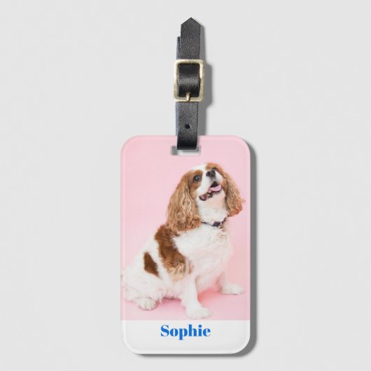 Your Dog or Pet Photo, Blue Name, Vs 2 ラゲッジタグ (正面縦)