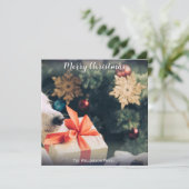 Your Dog Photo名前をカスタムするモダンメリークリスマス シーズンカード (スタンド正面)
