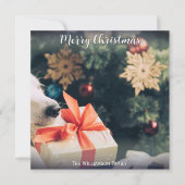 Your Dog Photo名前をカスタムするモダンメリークリスマス シーズンカード (正面)