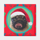 Your Dog Photo-Add Our Santa Hat-Holiday Green Red マグネット (正面)