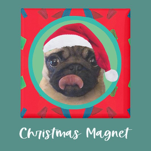 Your Dog Photo-Add Our Santa Hat-Holiday Green Red マグネット