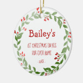 Your Dog Photo First Christmas in FurEver Home セラミックオーナメント (左)