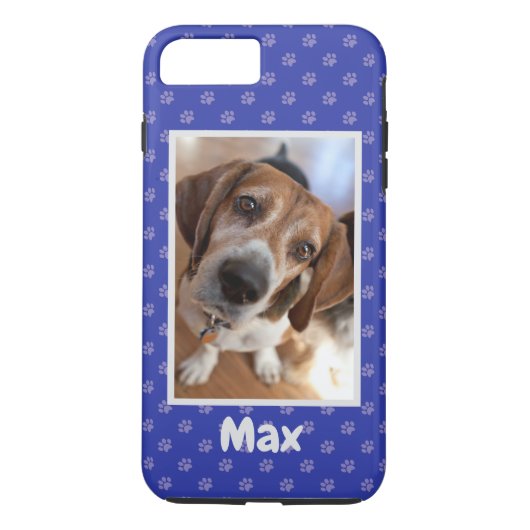 Your Dog Photo & Name Puppy Dog Paw 王室の Blue Case-Mate iPhoneケース (裏面)