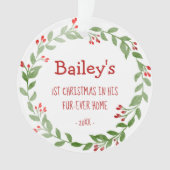 Your Dog Photo Waterカラーリース1stクリスマス オーナメント (正面)