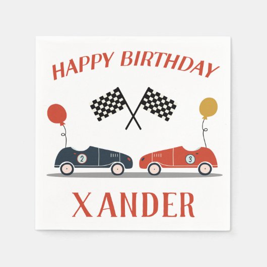 Your Engine Race Car Birthday Party Any Ageを開始 スタンダードカクテルナプキン (正面)
