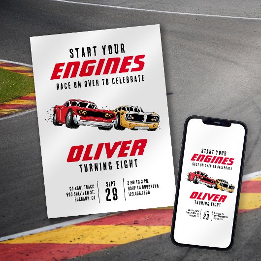 Your Engine Racing Cars Birthday Partyの開始 招待状
