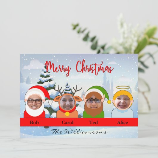 Your Family as Santa Reindeer小妖精や小人とエンジェル写真 シーズンカード (スタンド正面)