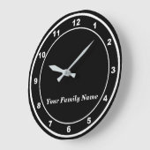 Your Family Name on Black Round Wall Clock ラージ壁時計 (傾斜)