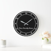 Your Family Name on Black Round Wall Clock ラージ壁時計 (ホーム)