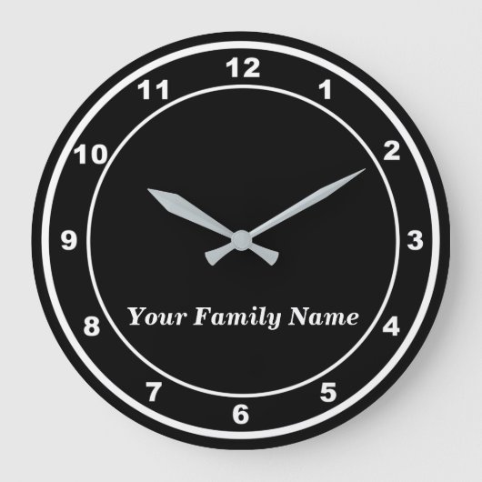 Your Family Name on Black Round Wall Clock ラージ壁時計 (正面)