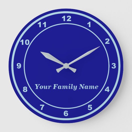 Your Family Name on Blue Round Wall Clock ラージ壁時計 (正面)