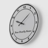 Your Family Name on Gray Round Wall Clock ラージ壁時計 (傾斜)