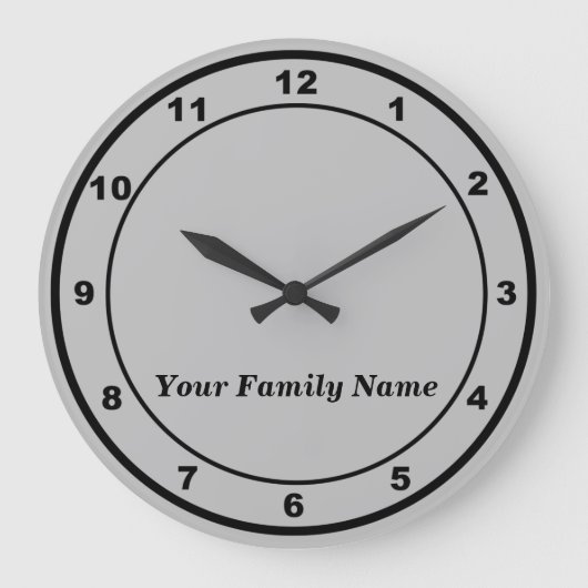 Your Family Name on Gray Round Wall Clock ラージ壁時計 (正面)
