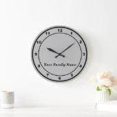 Your Family Name on Gray Round Wall Clock ラージ壁時計 (ホーム)