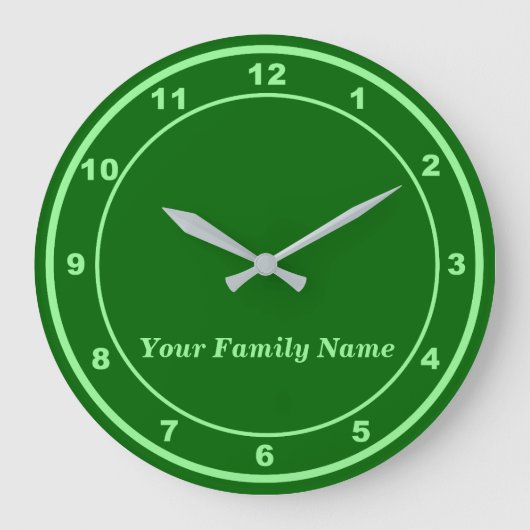 Your Family Name on Green Round Wall Clock ラージ壁時計 (正面)