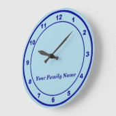 Your Family Name on Light Blue Round Wall Clock ラージ壁時計 (傾斜)