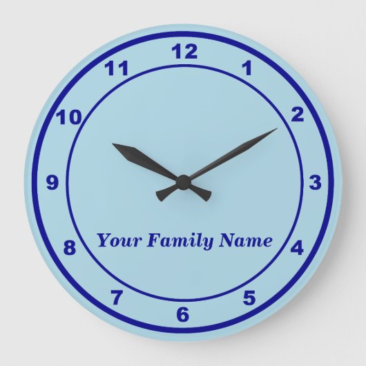 Your Family Name on Light Blue Round Wall Clock ラージ壁時計 (正面)
