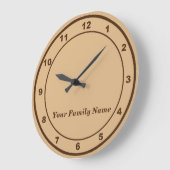 Your Family Name on Light Brown Round Wall Clock ラージ壁時計 (傾斜)
