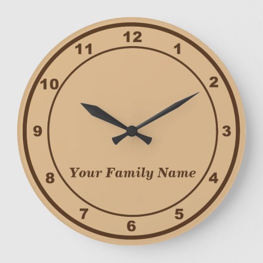 Your Family Name on Light Brown Round Wall Clock ラージ壁時計 (正面)