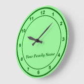 Your Family Name on Light Green Round Wall Clock ラージ壁時計 (傾斜)