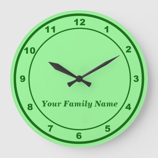 Your Family Name on Light Green Round Wall Clock ラージ壁時計 (正面)