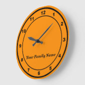 Your Family Name on Orange Round Wall Clock ラージ壁時計 (傾斜)